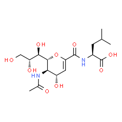 ChemSpider 2D Image | (2S)-2-[({(2R,3R,4S)-3-Acetamido-4-hydroxy-2-[(1R,2R)-1,2,3-trihydroxypropyl]-3,4-dihydro-2H-pyran-6-yl}carbonyl)amino]-4-methylpentanoic acid | C17H28N2O9