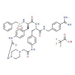 ChemSpider 2D Image | (17S,20R)-20-[(Benzylsulfonyl)amino]-N-(4-carbamimidoylbenzyl)-3,10,19-trioxo-2,5,8,11,18-pentaazatetracyclo[20.2.2.2~5,8~.2~12,15~]triaconta-1(24),12,14,22,25,27-hexaene-17-carboxamide trifluoroaceta
te (1:1) | C43H48F3N9O8S