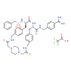 ChemSpider 2D Image | (18R,21S)-18-[(Benzylsulfonyl)amino]-N-(4-carbamimidoylbenzyl)-3,10,19-trioxo-2,5,8,11,20-pentaazatetracyclo[21.2.2.2~5,8~.2~13,16~]hentriaconta-1(25),13,15,23,26,28-hexaene-21-carboxamide trifluoroac
etate (1:1) | C44H50F3N9O8S