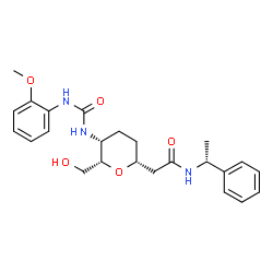 ChemSpider 2D Image | 2-[(2R,5R,6S)-6-(hydroxymethyl)-5-[[(2-methoxyanilino)-oxomethyl]amino]-2-oxanyl]-N-[(1R)-1-phenylethyl]acetamide | C24H31N3O5