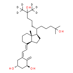 ChemSpider 2D Image | (1R,3S,5Z)-5-[(2E)-2-{(1R,3aS,7aR)-1-[(6S)-2,10-Dihydroxy-10-methyl-2-(~2~H_3_)methyl(1,1,1-~2~H_3_)-6-undecanyl]-7a-methyloctahydro-4H-inden-4-ylidene}ethylidene]-4-methylene-1,3-cyclohexanediol (non
-preferred name) | C32H48D6O4