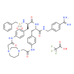 ChemSpider 2D Image | (10S,13R)-13-[(Benzylsulfonyl)amino]-N-(4-carbamimidoylbenzyl)-3,12,20-trioxo-1,4,11,19,22-pentaazatetracyclo[20.3.2.2~5,8~.2~15,18~]hentriaconta-5,7,15,17,28,30-hexaene-10-carboxamide trifluoroacetat
e (1:1) | C44H50F3N9O8S