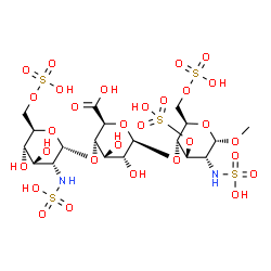 ChemSpider 2D Image | Methyl 2-deoxy-6-O-sulfo-2-(sulfoamino)-alpha-D-glucopyranosyl-(1->4)-beta-D-glucopyranuronosyl-(1->4)-2-deoxy-3,6-di-O-sulfo-2-(sulfoamino)-alpha-D-glucopyranoside | C19H34N2O30S5