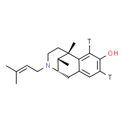 ChemSpider 2D Image | (1S,9S,13S)-1,13-Dimethyl-10-(3-methyl-2-buten-1-yl)(3,5-~3~H_2_)-10-azatricyclo[7.3.1.0~2,7~]trideca-2,4,6-trien-4-ol | C19H25T2NO
