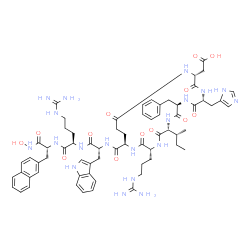 ChemSpider 2D Image | [(2R,5R,8R,11R,14R,17R)-8-Benzyl-11-[(2R)-2-butanyl]-17-{[(2R)-1-{[(2R)-5-carbamimidamido-1-{[(2R)-1-(hydroxyamino)-3-(2-naphthyl)-1-oxo-2-propanyl]amino}-1-oxo-2-pentanyl]amino}-3-(1H-indol-3-yl)-1-o
xo-2-propanyl]carbamoyl}-14-(3-carbamimidamidopropyl)-5-(1H-imidazol-5-ylmethyl)-3,6,9,12,15,20-hexaoxo-1,4,7,10,13,16-hexaazacycloicosan-2-yl]acetic acid | C66H85N19O13
