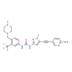 ChemSpider 2D Image | 1-{5-[(6-Amino-3-pyridinyl)ethynyl]-1-methyl-1H-pyrazol-3-yl}-3-{4-[(4-methyl-1-piperazinyl)methyl]-3-(trifluoromethyl)phenyl}urea | C25H27F3N8O