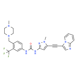 ChemSpider 2D Image | 1-[5-(Imidazo[1,2-a]pyridin-3-ylethynyl)-1-methyl-1H-pyrazol-3-yl]-3-{4-[(4-methyl-1-piperazinyl)methyl]-3-(trifluoromethyl)phenyl}urea | C27H27F3N8O