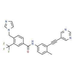 ChemSpider 2D Image | 4-(1H-Imidazol-1-ylmethyl)-N-[4-methyl-3-(5-pyrimidinylethynyl)phenyl]-3-(trifluoromethyl)benzamide | C25H18F3N5O