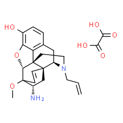 ChemSpider 2D Image | (5alpha,14beta,18S)-17-Allyl-18-amino-6-methoxy-7,8-didehydro-18,19-dihydro-4,5-epoxy-6,14-ethenomorphinan-3-ol ethanedioate (1:1) | C24H28N2O7