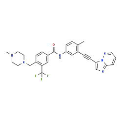 ChemSpider 2D Image | N-[3-(Imidazo[1,2-b]pyridazin-3-ylethynyl)-4-methylphenyl]-4-[(4-methyl-1-piperazinyl)methyl]-3-(trifluoromethyl)benzamide | C29H27F3N6O