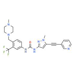 ChemSpider 2D Image | 1-{4-[(4-Methyl-1-piperazinyl)methyl]-3-(trifluoromethyl)phenyl}-3-[1-methyl-5-(3-pyridinylethynyl)-1H-pyrazol-3-yl]urea | C25H26F3N7O