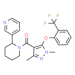 ChemSpider 2D Image | {1,3-Dimethyl-5-[2-(trifluoromethyl)phenoxy]-1H-pyrazol-4-yl}[2-(3-pyridinyl)-1-piperidinyl]methanone | C23H23F3N4O2