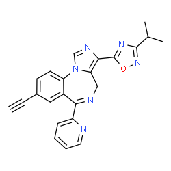 ChemSpider 2D Image | 8-Ethynyl-3-(3-isopropyl-1,2,4-oxadiazol-5-yl)-6-(2-pyridinyl)-4H-imidazo[1,5-a][1,4]benzodiazepine | C23H18N6O