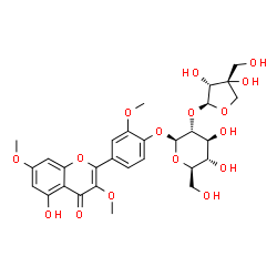 ChemSpider 2D Image | 4-(5-Hydroxy-3,7-dimethoxy-4-oxo-4H-chromen-2-yl)-2-methoxyphenyl 2-O-[(2S,3R,4R)-3,4-dihydroxy-4-(hydroxymethyl)tetrahydro-2-furanyl]-beta-D-glucopyranoside | C29H34O16