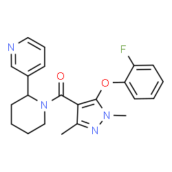 ChemSpider 2D Image | [5-(2-Fluorophenoxy)-1,3-dimethyl-1H-pyrazol-4-yl][2-(3-pyridinyl)-1-piperidinyl]methanone | C22H23FN4O2