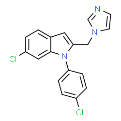 ChemSpider 2D Image | 6-Chloro-1-(4-chlorophenyl)-2-(1H-imidazol-1-ylmethyl)-1H-indole | C18H13Cl2N3
