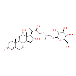 ChemSpider 2D Image | (12beta,16beta,22S,25R)-12,16,22-Trihydroxy-3-oxocholest-4-en-27-yl beta-D-glucopyranoside | C33H54O10
