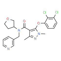 ChemSpider 2D Image | 5-(2,3-Dichlorophenoxy)-1,3-dimethyl-N-(3-pyridinylmethyl)-N-(tetrahydro-3-furanyl)-1H-pyrazole-4-carboxamide | C22H22Cl2N4O3