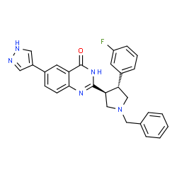 ChemSpider 2D Image | 2-[(3S,4R)-1-Benzyl-4-(3-fluorophenyl)-3-pyrrolidinyl]-6-(1H-pyrazol-4-yl)-4(1H)-quinazolinone | C28H24FN5O