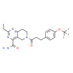 ChemSpider 2D Image | 2-Ethyl-6-{3-[4-(trifluoromethoxy)phenyl]propanoyl}-5,6,7,8-tetrahydropyrido[4,3-d]pyrimidine-4-carboxamide | C20H21F3N4O3