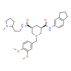 ChemSpider 2D Image | (3R,5S)-N-(2,3-Dihydro-1H-inden-5-yl)-1-(3,4-dimethoxybenzyl)-N'-[2-(1-methyl-2-pyrrolidinyl)ethyl]-3,5-piperidinedicarboxamide | C32H44N4O4