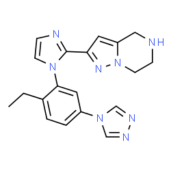 ChemSpider 2D Image | 2-{1-[2-Ethyl-5-(4H-1,2,4-triazol-4-yl)phenyl]-1H-imidazol-2-yl}-4,5,6,7-tetrahydropyrazolo[1,5-a]pyrazine | C19H20N8