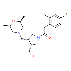 ChemSpider 2D Image | 1-[(3R,4R)-3-{[(2R,6S)-2,6-Dimethyl-4-morpholinyl]methyl}-4-(hydroxymethyl)-1-pyrrolidinyl]-2-(4-fluoro-2-methylphenyl)ethanone | C21H31FN2O3