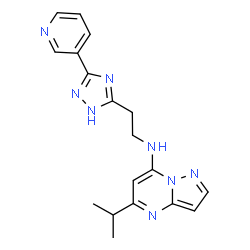 ChemSpider 2D Image | 5-Isopropyl-N-{2-[3-(3-pyridinyl)-1H-1,2,4-triazol-5-yl]ethyl}pyrazolo[1,5-a]pyrimidin-7-amine | C18H20N8