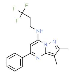 ChemSpider 2D Image | 2,3-Dimethyl-5-phenyl-N-(3,3,3-trifluoropropyl)pyrazolo[1,5-a]pyrimidin-7-amine | C17H17F3N4