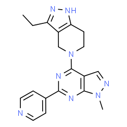 ChemSpider 2D Image | 4-(3-Ethyl-1,4,6,7-tetrahydro-5H-pyrazolo[4,3-c]pyridin-5-yl)-1-methyl-6-(4-pyridinyl)-1H-pyrazolo[3,4-d]pyrimidine | C19H20N8