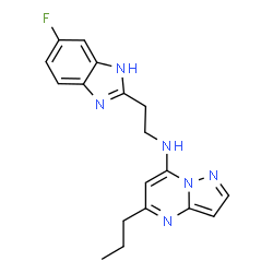 ChemSpider 2D Image | N-[2-(5-Fluoro-1H-benzimidazol-2-yl)ethyl]-5-propylpyrazolo[1,5-a]pyrimidin-7-amine | C18H19FN6