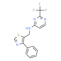 ChemSpider 2D Image | N-[(4-Phenyl-1,3-thiazol-5-yl)methyl]-2-(trifluoromethyl)-4-pyrimidinamine | C15H11F3N4S