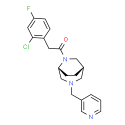 ChemSpider 2D Image | 2-(2-Chloro-4-fluorophenyl)-1-[(1S,5R)-3-(3-pyridinylmethyl)-3,6-diazabicyclo[3.2.2]non-6-yl]ethanone | C21H23ClFN3O