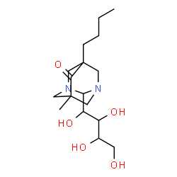 ChemSpider 2D Image | 5-Butyl-7-methyl-2-(1,2,3,4-tetrahydroxybutyl)-1,3-diazatricyclo[3.3.1.1~3,7~]decan-6-one | C17H30N2O5
