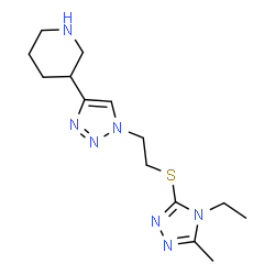 ChemSpider 2D Image | 3-(1-{2-[(4-Ethyl-5-methyl-4H-1,2,4-triazol-3-yl)sulfanyl]ethyl}-1H-1,2,3-triazol-4-yl)piperidine | C14H23N7S