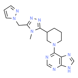 ChemSpider 2D Image | 6-{3-[4-Methyl-5-(1H-pyrazol-1-ylmethyl)-4H-1,2,4-triazol-3-yl]-1-piperidinyl}-1H-purine | C17H20N10