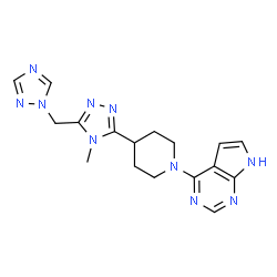 ChemSpider 2D Image | 4-{4-[4-Methyl-5-(1H-1,2,4-triazol-1-ylmethyl)-4H-1,2,4-triazol-3-yl]-1-piperidinyl}-7H-pyrrolo[2,3-d]pyrimidine | C17H20N10