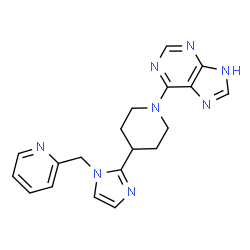 ChemSpider 2D Image | 6-{4-[1-(2-Pyridinylmethyl)-1H-imidazol-2-yl]-1-piperidinyl}-1H-purine | C19H20N8