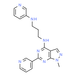 ChemSpider 2D Image | N-[1-Methyl-6-(3-pyridinyl)-1H-pyrazolo[3,4-d]pyrimidin-4-yl]-N'-(3-pyridinyl)-1,3-propanediamine | C19H20N8