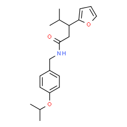ChemSpider 2D Image | 3-(2-Furyl)-N-(4-isopropoxybenzyl)-4-methylpentanamide | C20H27NO3