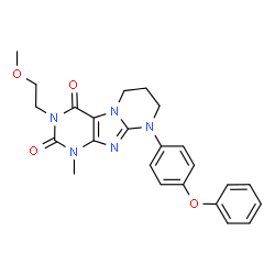ChemSpider 2D Image | 3-(2-Methoxyethyl)-1-methyl-9-(4-phenoxyphenyl)-6,7,8,9-tetrahydropyrimido[2,1-f]purine-2,4(1H,3H)-dione | C24H25N5O4