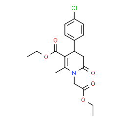 ChemSpider 2D Image | Ethyl 4-(4-chlorophenyl)-1-(2-ethoxy-2-oxoethyl)-2-methyl-6-oxo-1,4,5,6-tetrahydro-3-pyridinecarboxylate | C19H22ClNO5