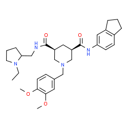 ChemSpider 2D Image | (3R,5S)-N-(2,3-Dihydro-1H-inden-5-yl)-1-(3,4-dimethoxybenzyl)-N'-[(1-ethyl-2-pyrrolidinyl)methyl]-3,5-piperidinedicarboxamide | C32H44N4O4