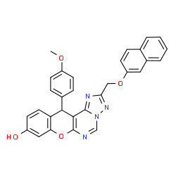 ChemSpider 2D Image | 12-(4-Methoxyphenyl)-2-[(2-naphthyloxy)methyl]-12H-chromeno[3,2-e][1,2,4]triazolo[1,5-c]pyrimidin-9-ol | C30H22N4O4