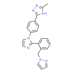 ChemSpider 2D Image | 3-Methyl-5-(4-{2-[2-(1H-pyrazol-1-ylmethyl)phenyl]-1H-imidazol-1-yl}phenyl)-1H-1,2,4-triazole | C22H19N7