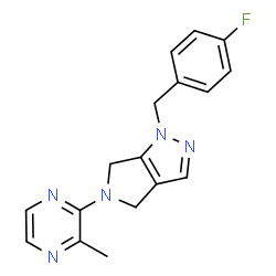ChemSpider 2D Image | 1-(4-Fluorobenzyl)-5-(3-methyl-2-pyrazinyl)-1,4,5,6-tetrahydropyrrolo[3,4-c]pyrazole | C17H16FN5