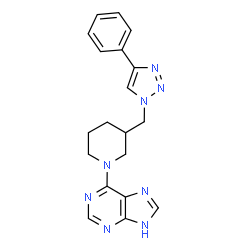 ChemSpider 2D Image | 6-{3-[(4-Phenyl-1H-1,2,3-triazol-1-yl)methyl]-1-piperidinyl}-1H-purine | C19H20N8