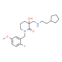ChemSpider 2D Image | 3-{[(2-Cyclopentylethyl)amino]methyl}-1-(2-fluoro-5-methoxybenzyl)-3-hydroxy-2-piperidinone | C21H31FN2O3