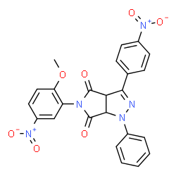 ChemSpider 2D Image | 5-(2-Methoxy-5-nitrophenyl)-3-(4-nitrophenyl)-1-phenyl-3a,6a-dihydropyrrolo[3,4-c]pyrazole-4,6(1H,5H)-dione | C24H17N5O7