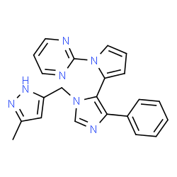 ChemSpider 2D Image | 2-(2-{1-[(3-Methyl-1H-pyrazol-5-yl)methyl]-4-phenyl-1H-imidazol-5-yl}-1H-pyrrol-1-yl)pyrimidine | C22H19N7